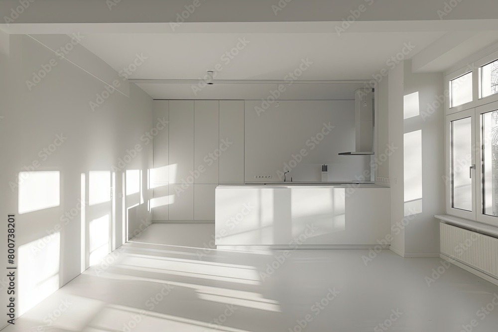 Fototapeta premium Minimalistic White Room with Natural Light Flood - Contemporary Indoor Architecture
