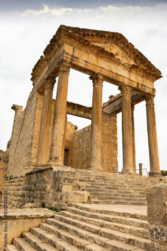 The Capitol. Dougga Roman city ruins. Tunisia