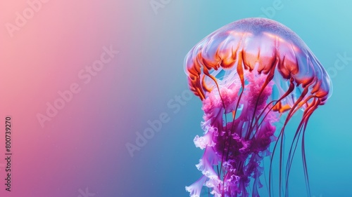 Vibrant jellyfish against gradient blue and pink background photo