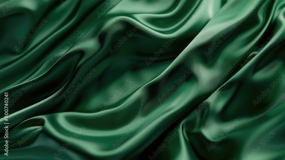 Fototapeta premium Shiny, wavy green fabric texture with smooth silk-like appearance and elegant folds