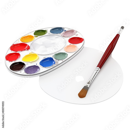 Paint palette and brush isolated on transparent background