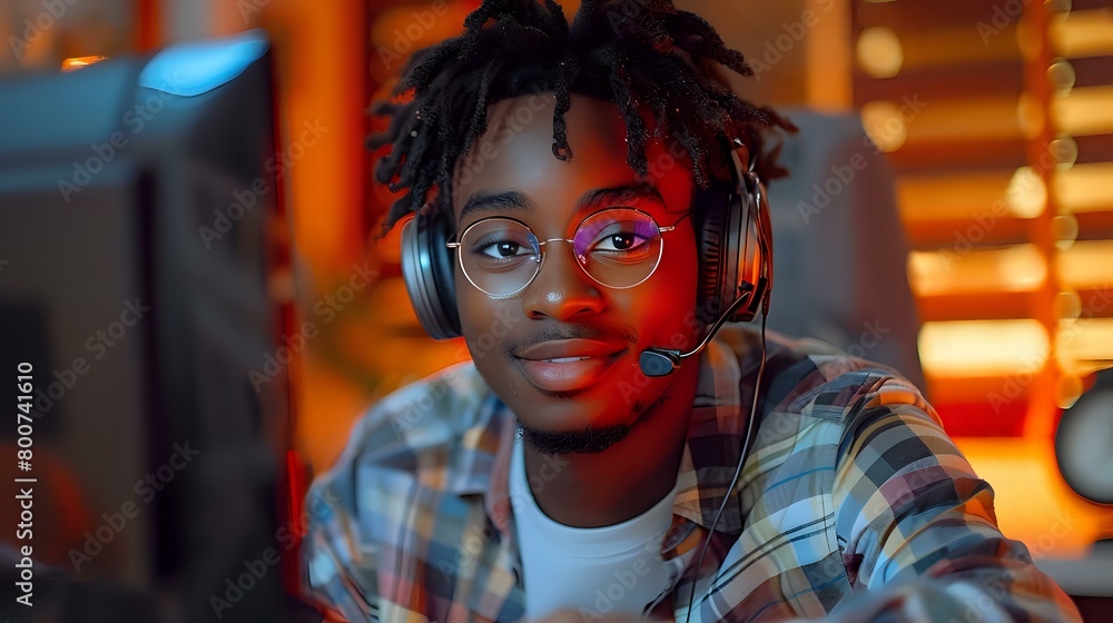 Authentic and Trustworthy: Young Male with Headset and Computer Authentic and Trustworthy: Young Male with Headset and Computer
