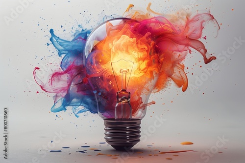 Colorful light bulb with paint splash