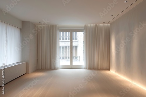 Minimalistic Elegance  White Interior Entry Hall with Dramatic Spotlighting in Contemporary Apartment