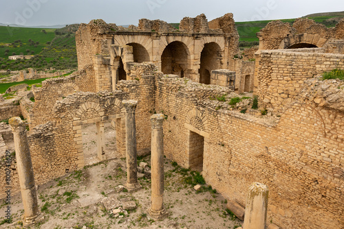 Exterior view to roman termas ruin at Dougga. Tunisia, Africa photo