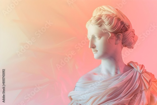 Coral Pastel Gradient Background Features a Prominent White Bust Illuminated by a Warm Cinematic Light