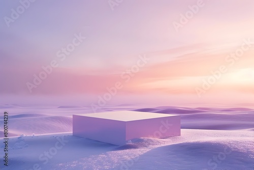 Eggplant Pastel Gradient Background  Serene Twilight After Snowfall on a White Square Pedestal