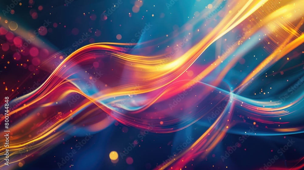 Colorful abstract light waves on dark background with bokeh particles Colorful abstract light waves on dark background with bokeh particles