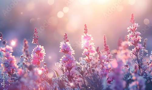A beautiful and colorful meadow of wild flowers with a sunset in the background. The image can be used as a floral background or to depict the beauty of nature. © ELmidoi-AI