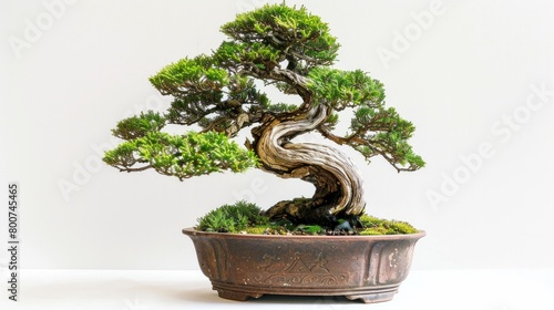Artistic bonsai tree presenting harmony and tranquility in decorative pot AI Generative.