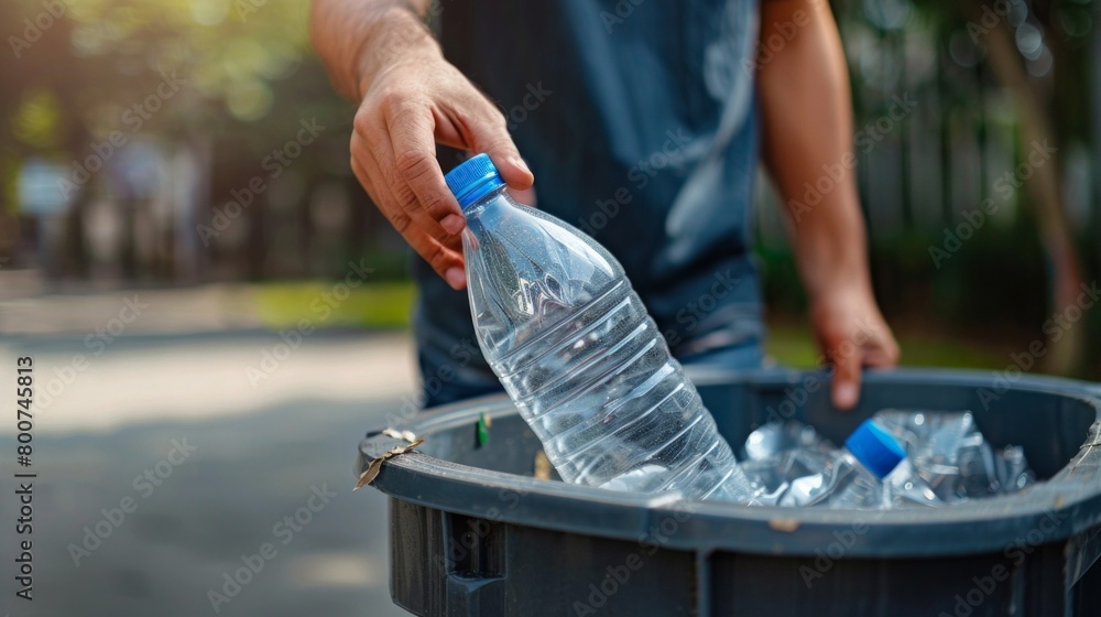 custom made wallpaper toronto digitalMan recycling a plastic bottle, environmental action, AI Generative.