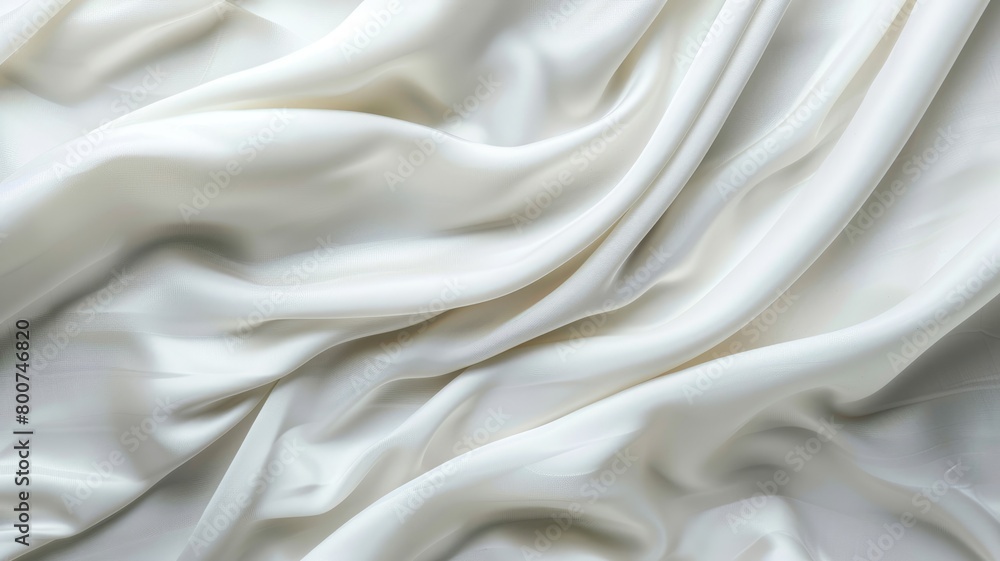 Elegant white satin fabric with flowing, wavy folds Elegant white satin fabric with flowing, wavy folds