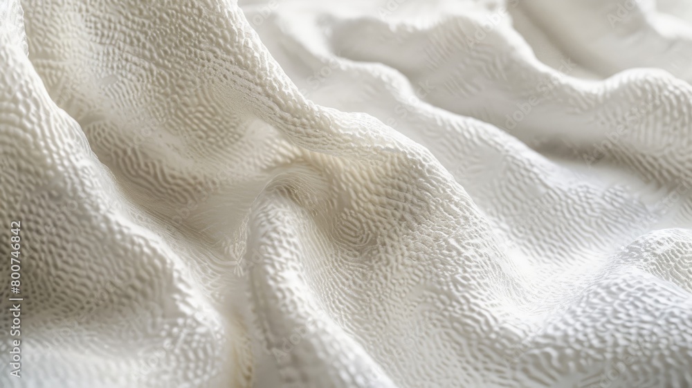 Textured white fabric with wavy pattern creating soft, undulating surface