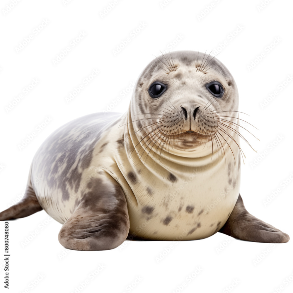 Fototapeta premium Common seal lying isolated on transparent background