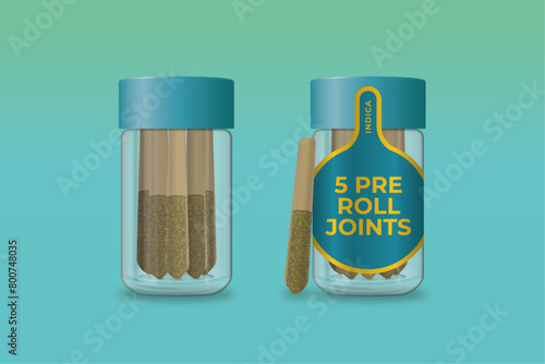 Cannabis Pre-Rolled Joints in Glass Jar with Plastic Lid and Label