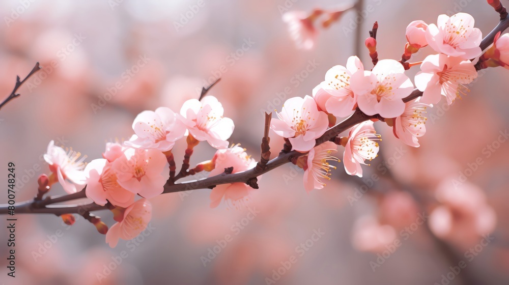 Artistic shot of apricot blossoms with blurred background highlighting the subtle pink petals perfect for wedding invitations or romantic themes