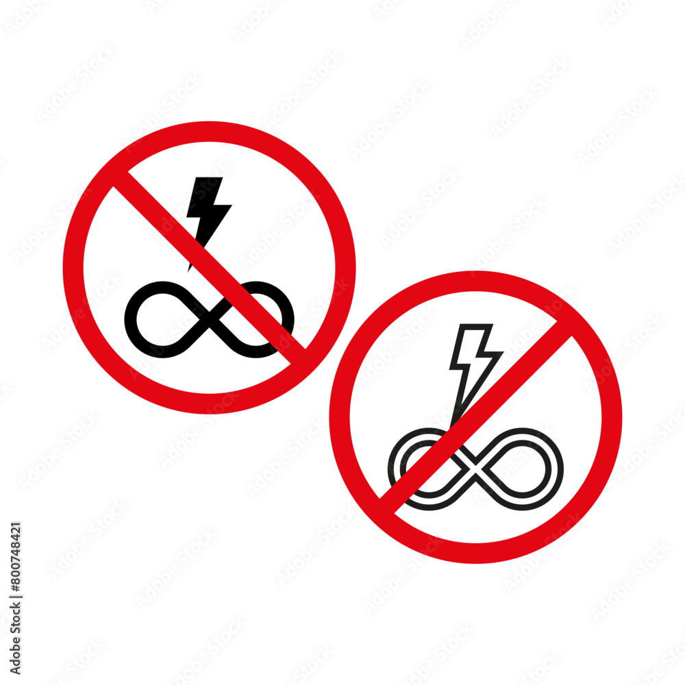 No endless energy symbols. Prohibition signs for infinity and electricity. Concept of limits and boundaries. Vector illustration. EPS 10. No endless energy symbols. Prohibition signs for infinity and electricity. Concept of limits and boundaries. Vector illustration. EPS 10.