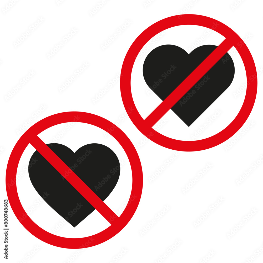 No love sign. Prohibition symbol Vector. Heart icon forbidden. No love sign. Prohibition symbol Vector. Heart icon forbidden.