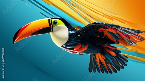 Dynamic 3D graphic of a toucan midflight capturing the motion and energy perfect for sports brands or motivational posters photo