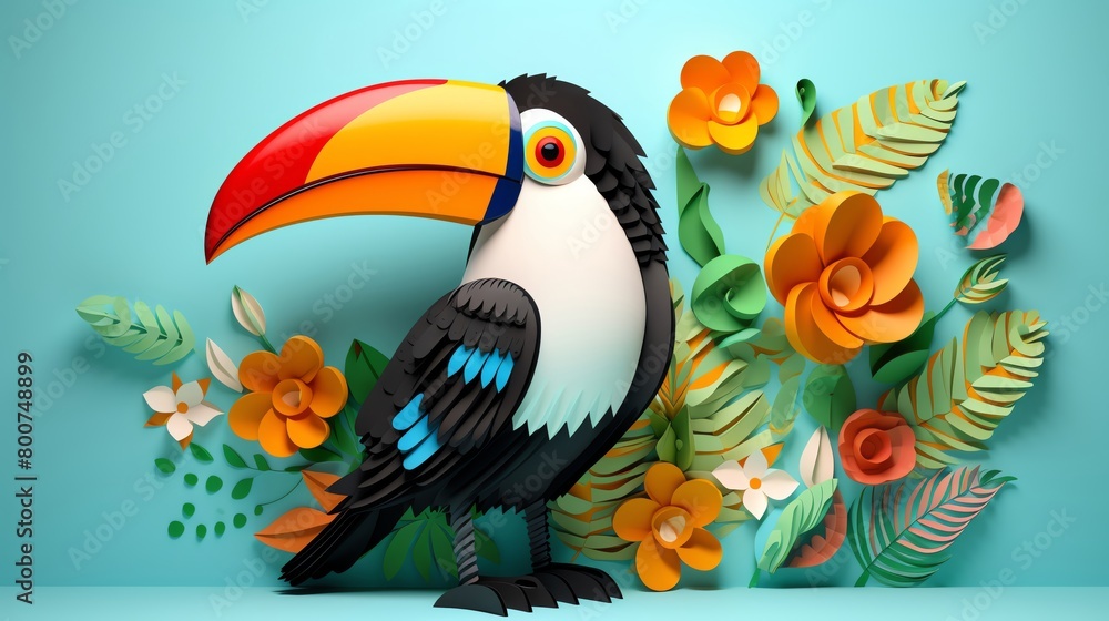 Naklejka premium Whimsical 3D illustration of a cartoon toucan with oversized features perfect for childrens books games or themed party decorations