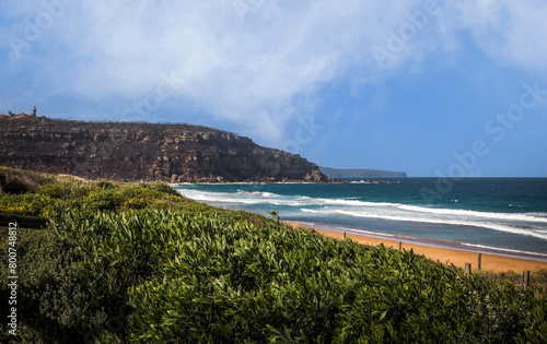 Obraz na płótnie Australian seascape during the day with native trees in foreground in NSW w salonie