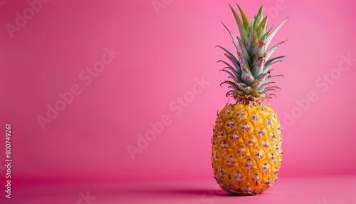 A solitary perfect pineapple on a vivid fuchsia pink background