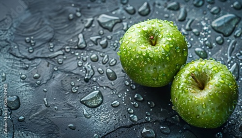Fresh Green Apple with Water Drops on White Background