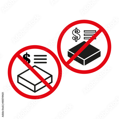 No cash or credit symbols. Financial restrictions signs. Vector illustration. EPS 10.