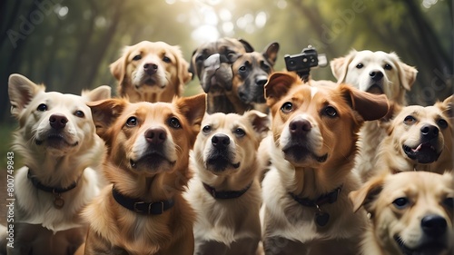 a bunch of dogs using a blurry background to take selfies. Artificial Intelligence
