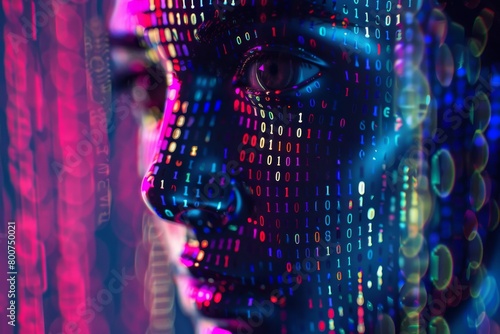 Profile face with digital symbols, cyber feel