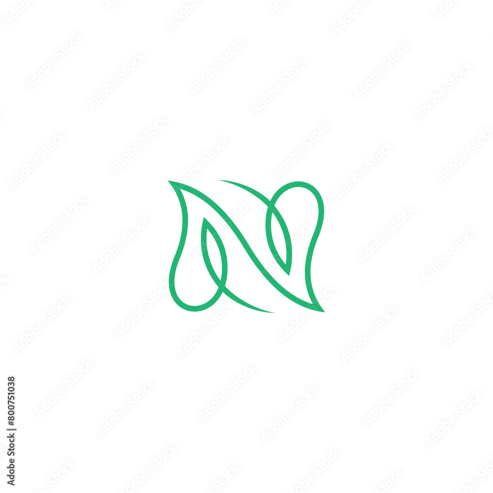 N letter logo with leaves in abstract linear line art design style N letter logo with leaves in abstract linear line art design style