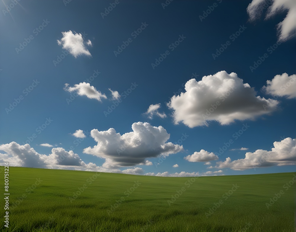 Green lawn with blue sky and clouds.