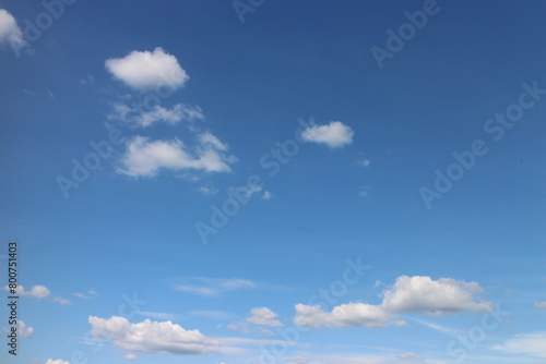 Blue sky with white clouds. Blue background. The summer sky is colorful clearing day and beautiful nature in the morning. for backdrop decorative and wallpaper design. The perfect sky background.