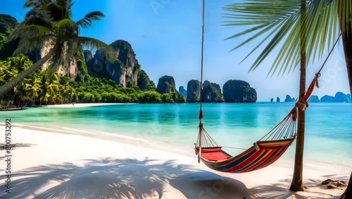 Hammock on the beach. Seamless looping time-lapse 4k video animation background photo