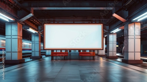 Blank mockup of a train station billboard with a bold and creative design to advertise a new movie release. .