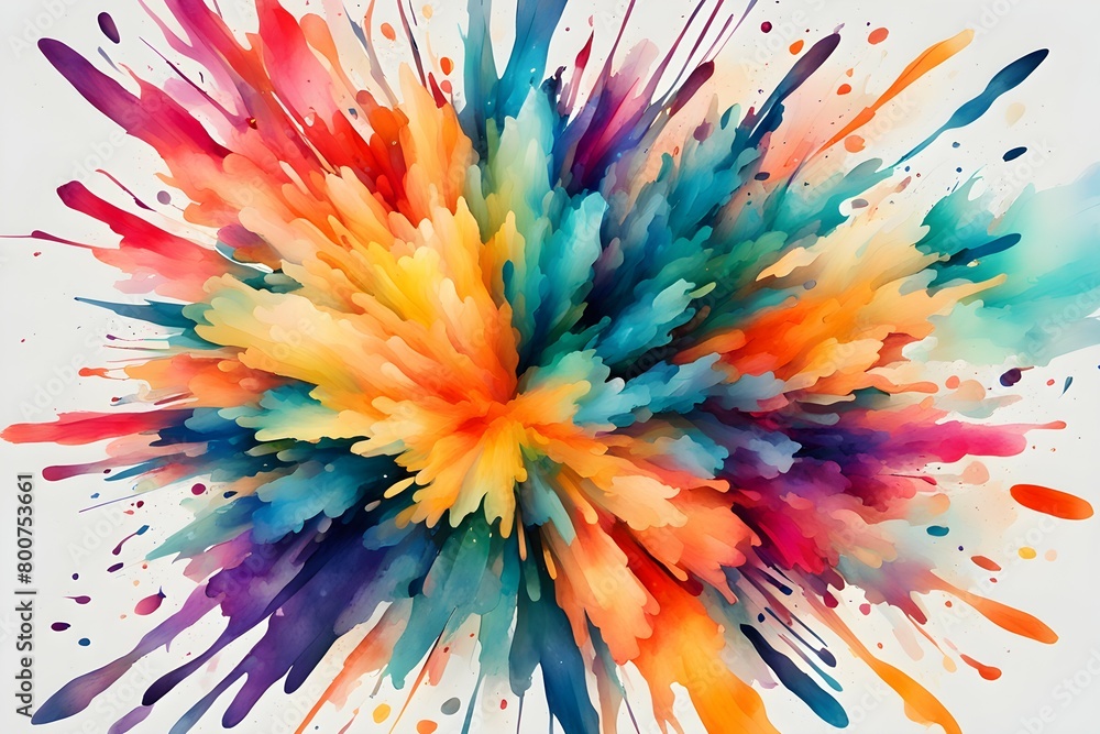 A colorful explosion of paint splatters on a white background A colorful explosion of paint splatters on a white background