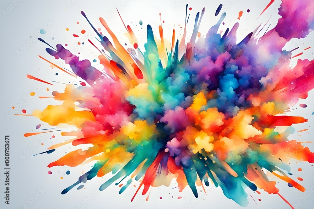 Fototapeta premium A colorful explosion of paint is splattered across a white background
