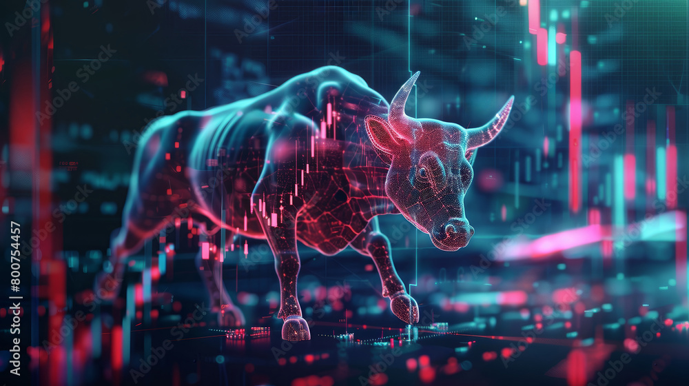Bull Market Concept with Digital Overlay Bull Market Concept with Digital Overlay