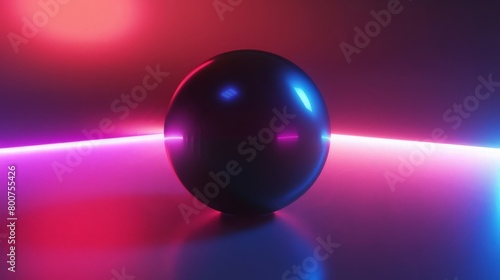 3d render  abstract neon background with light behind the black ball