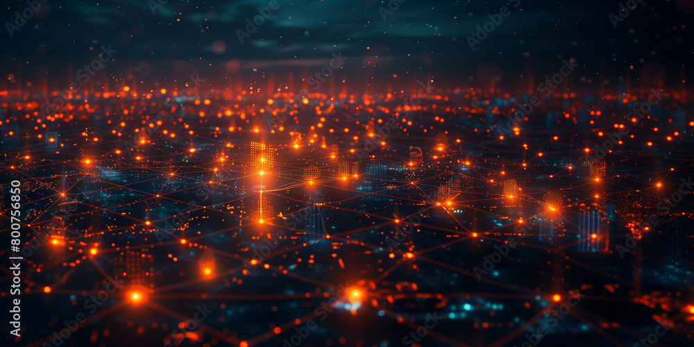 A computer generated image of a city with many lights