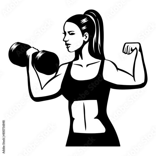 gym emblem woman with dumbbell