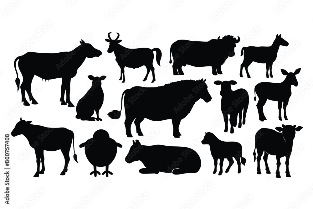 Set of Vector Farm Animals Silhouettes design