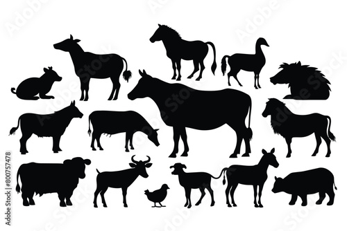 Set of Vector Farm Animals Silhouettes design © mobarok8888
