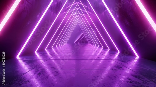 Ultraviolet Neon Laser Glowing Lines, Light Tunnel, Abstract 3D Background Rendering, Copy space for advertisement.