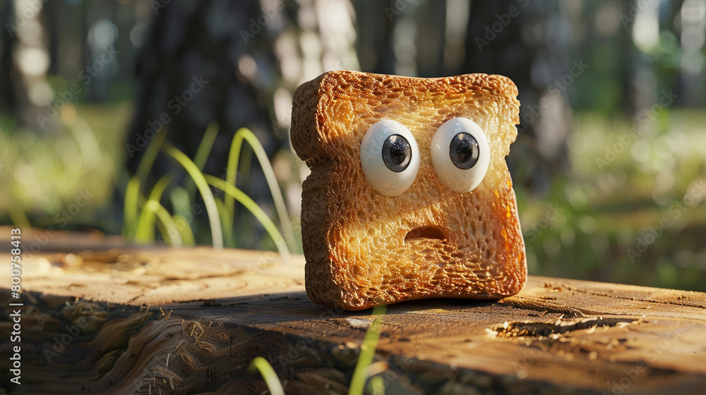 Collection of slice of breads with googly eyes on a toasted side, looking stylish and sophisticated Collection of slice of breads with googly eyes on a toasted side, looking stylish and sophisticated