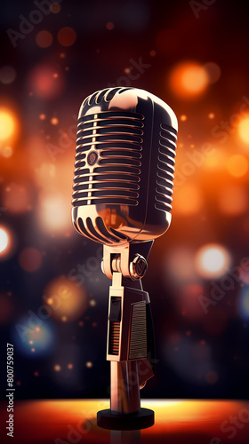 Retro golden microphone on stage