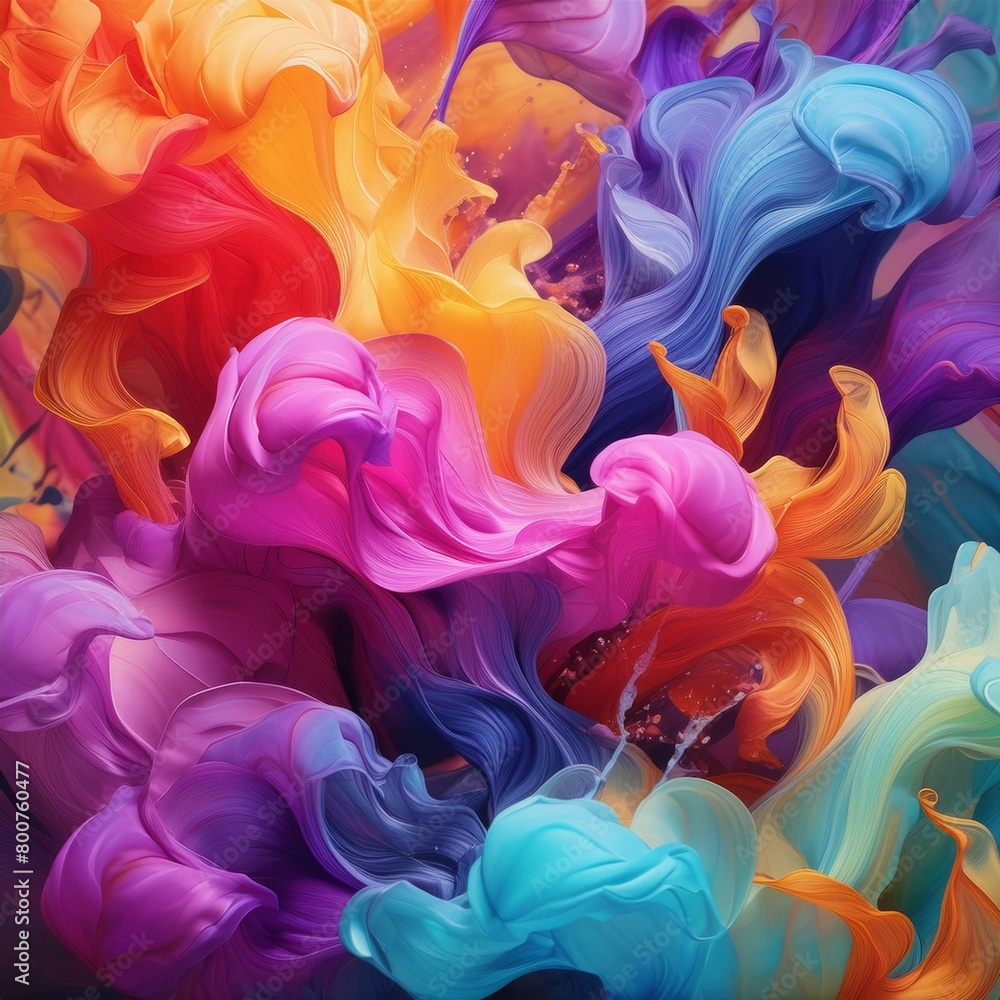  an abstract artwork that represents the beauty of chaos, with vibrant colors swirling and merging in harmonious chaos.