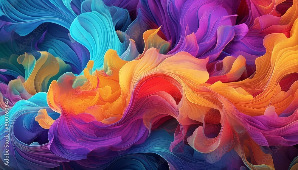  an abstract artwork that represents the beauty of chaos, with vibrant colors swirling and merging in harmonious chaos.