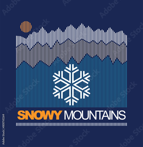 Vector illustration of mountains silhouette formed by stripes. Art alluding to snowy mountains. Design for prints, decoration, etc.
