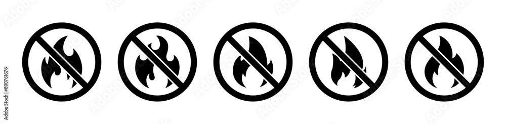 No fire restriction vector icon set in black color. No fire-stops fire sign icon symbol. Stop fire sign with flame. No fire ban symbol. No fire flame logo sign uses for app, website and posters. No fire restriction vector icon set in black color. No fire-stops fire sign icon symbol. Stop fire sign with flame. No fire ban symbol. No fire flame logo sign uses for app, website and posters.